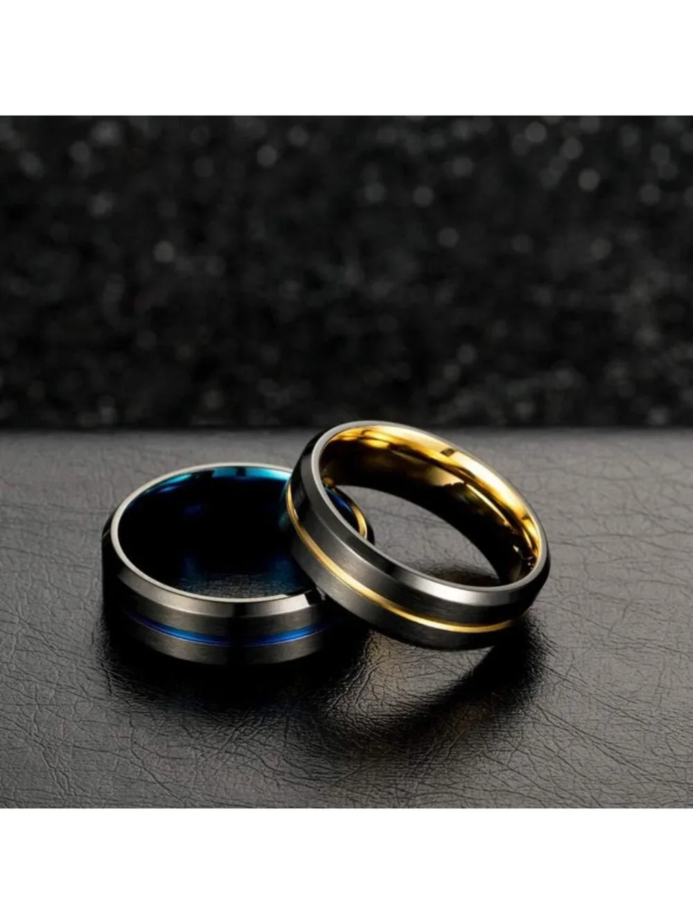 Men's 8mm Matte Brushed Stainless Steel Wedding Band Ring - Blue/Black Titanium